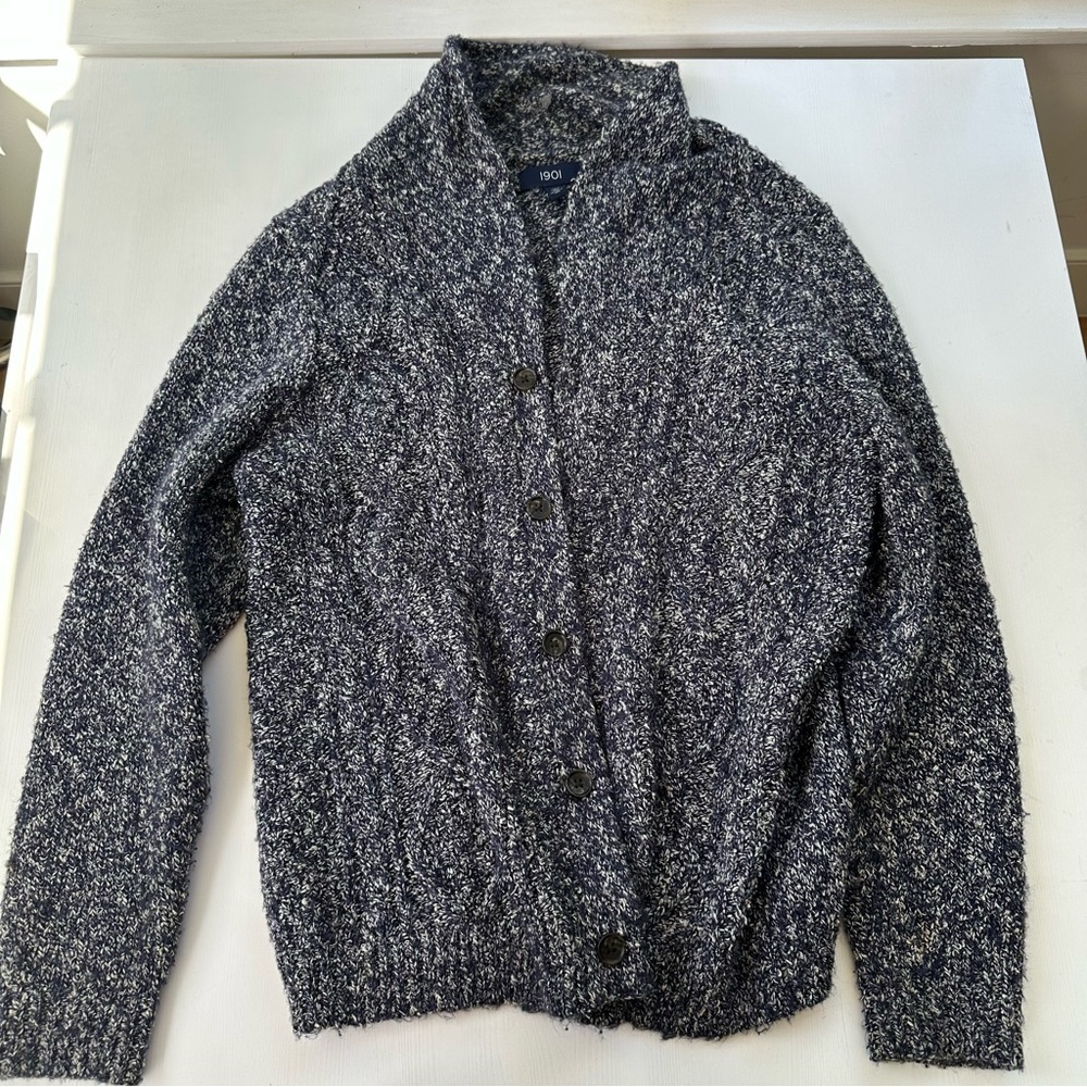 Cozy Blue and White Knit Cardigan